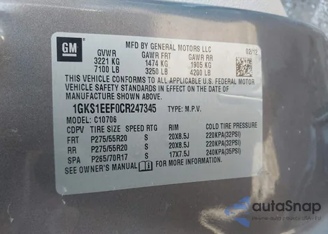 2012 GMC Yukon Denali from USA, damaged, VIN 1GKS1EEF0CR247345